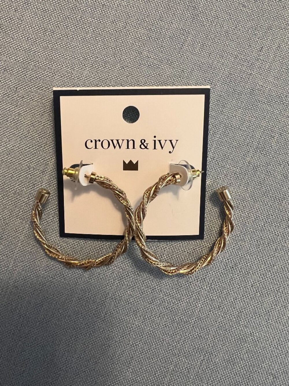 NWT Crown & Ivy Gold Twisted C Hoop Earrings